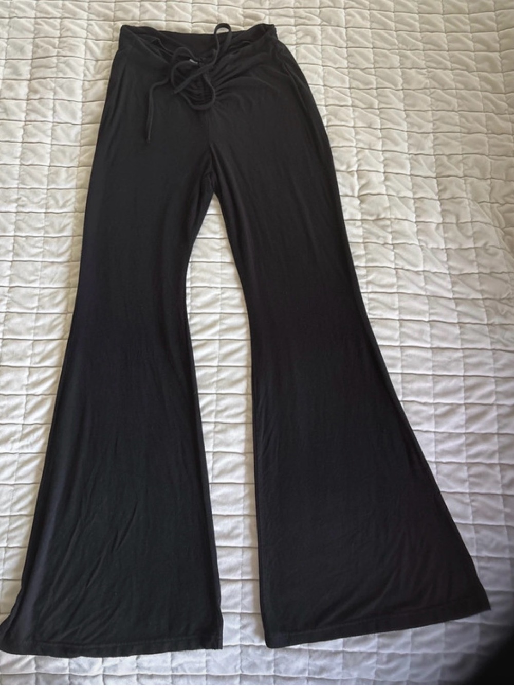 Black Flare Lounge Pants with Drawstring Waist - Unknown Brand
